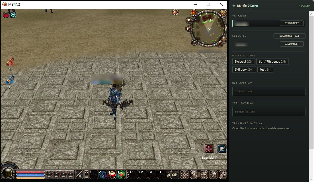 A game client with the companion docked beside it. The companion lists the client in focus, then a Selected section with a Disconnect all button and the other ticked client.